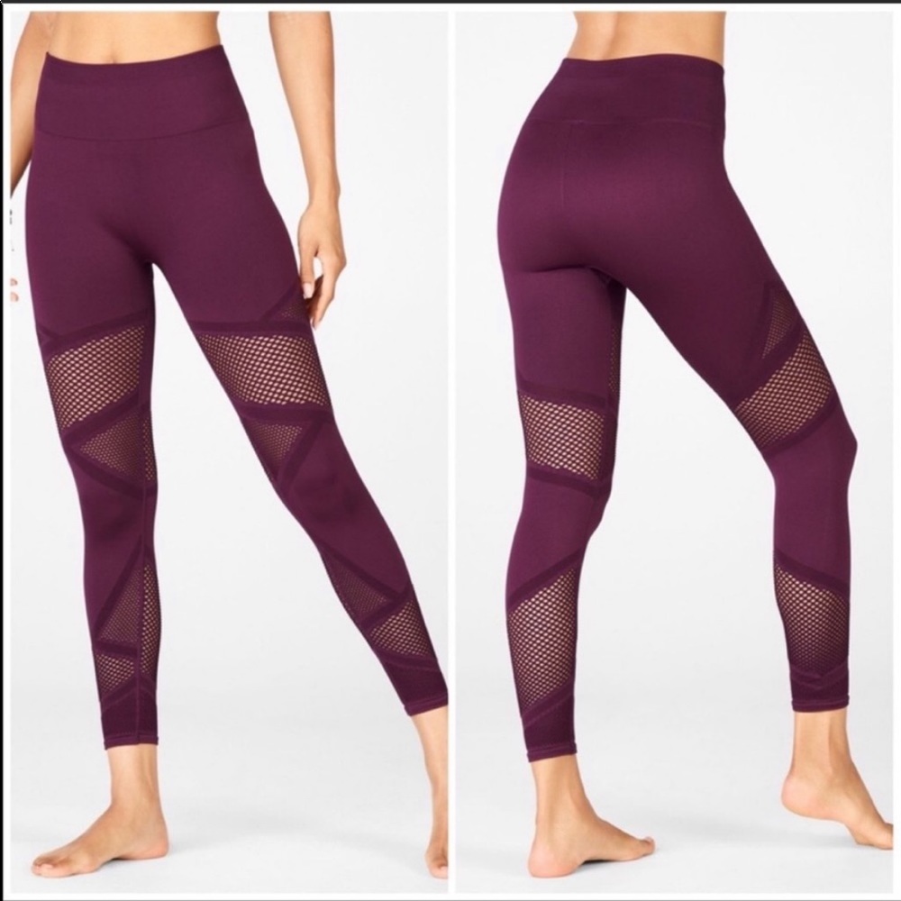 Fabletics Burgundy Mosaic Mesh High Waist Leggings